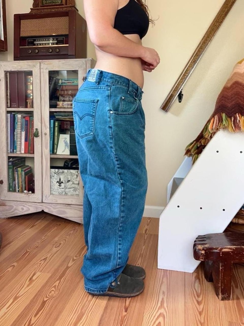 Vintage 90s Silver Tab Levi's Baggy Denim Jeans Teal Blue Purple tag 38 x 30 - Picture 5 of 15